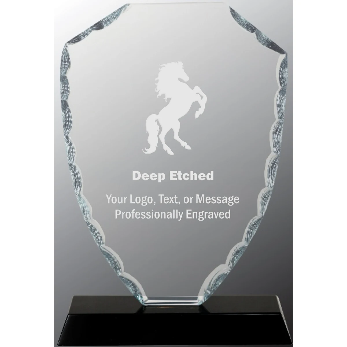 7 1/2" Shield Facet Glass Award on Black Base 1