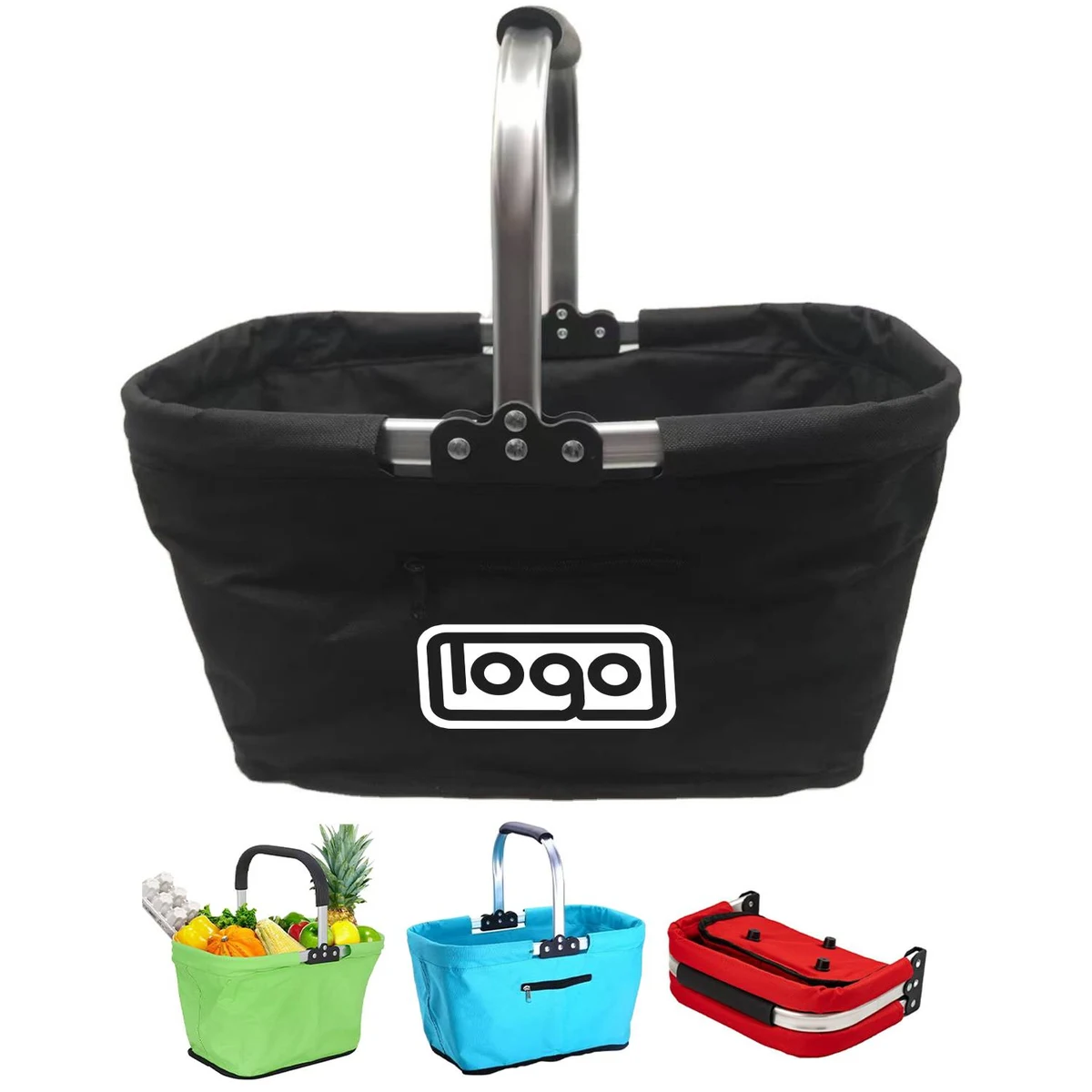 Foldable Aluminum Handle Oxford Shopping Basket 1