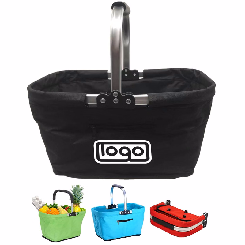 Foldable Aluminum Handle Oxford Shopping Basket