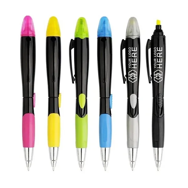 2-In-1 blossom ballpoint pen highlighter-Black 1