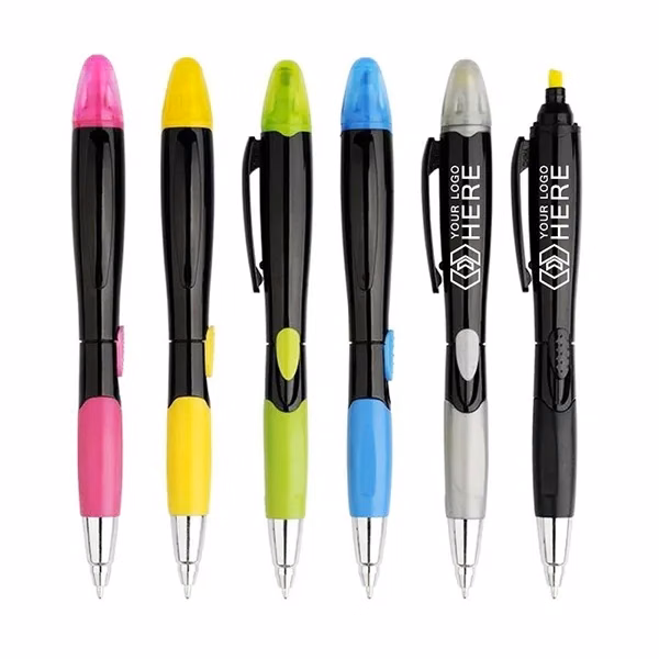 2-In-1 blossom ballpoint pen highlighter-Black