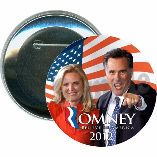 Mitt & Ann Romney, Believe in America Flag, Political Button
