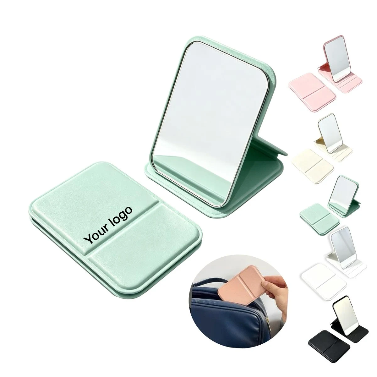 Portable PU Pocket Mirror With Thick Glass Reflective Surfac 1