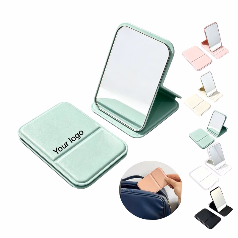 Portable PU Pocket Mirror With Thick Glass Reflective Surfac