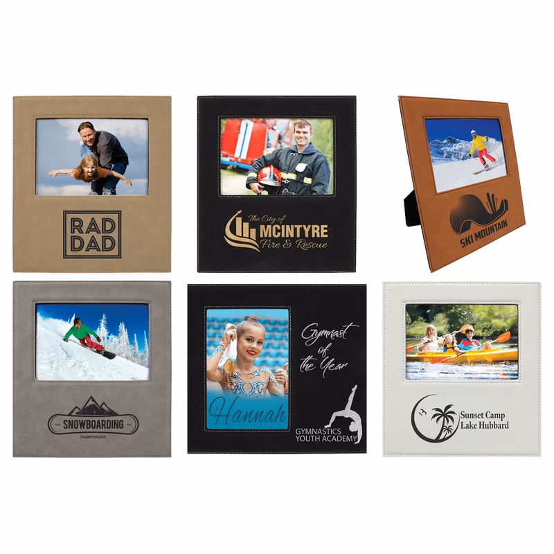Light Brown Leatherette 5" x 7" Photo Frame with 4 1/4" x 8 7/8" Engraving Area