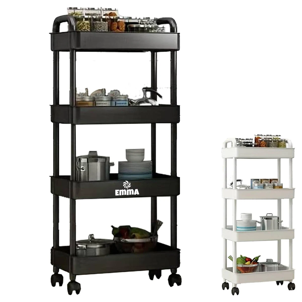 4-Tier Plastic Rolling Utility Cart W/ Handle 1