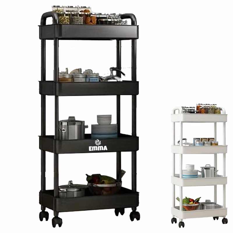 4-Tier Plastic Rolling Utility Cart W/ Handle