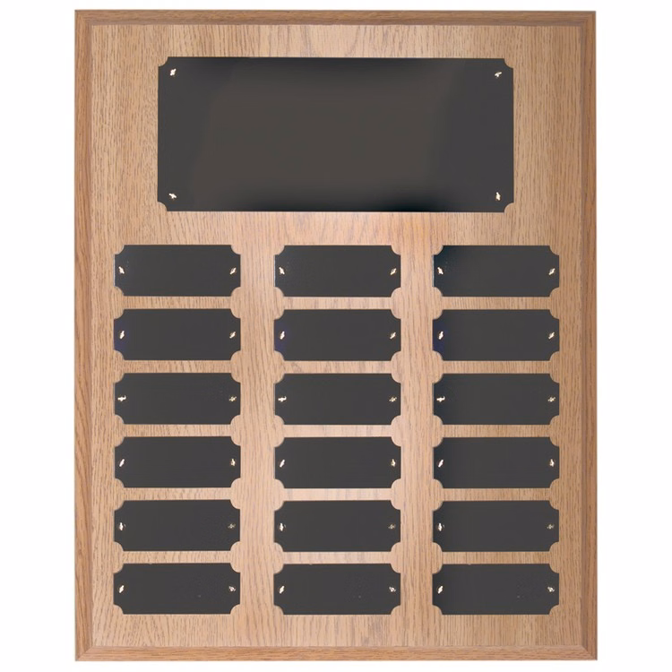 18 Plate Oak Finish Perpetual Plaques