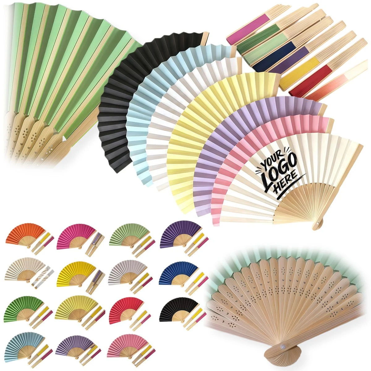 8.5 Inch Bamboo Folding Fan Vintage Paper Design 1