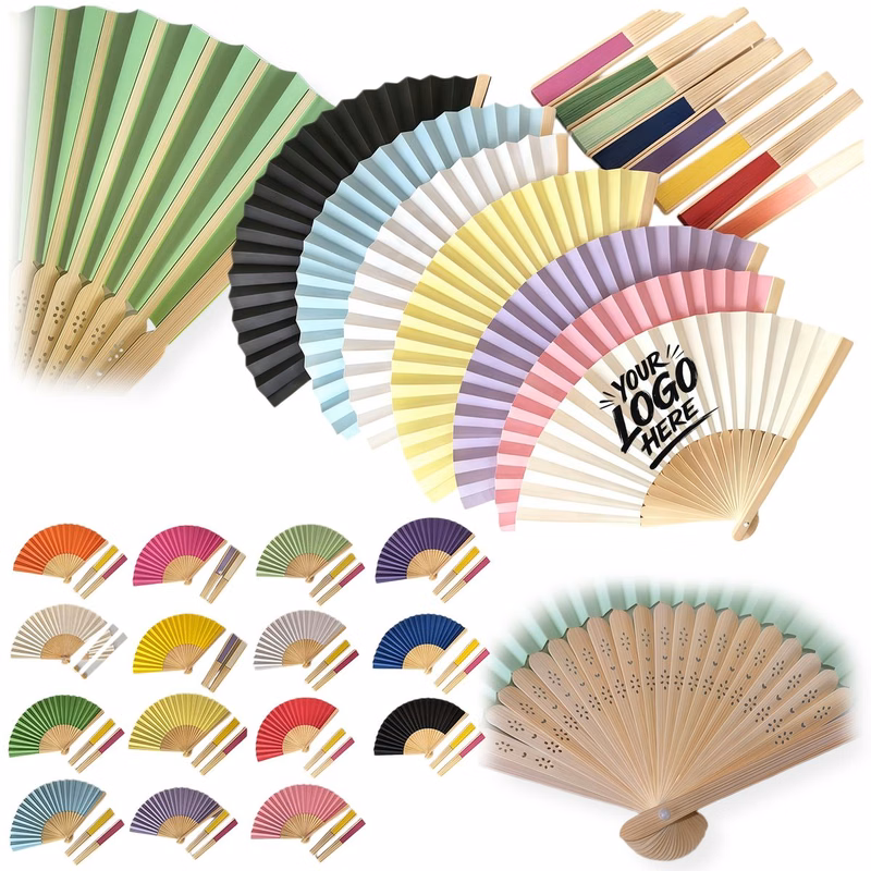 8.5 Inch Bamboo Folding Fan Vintage Paper Design