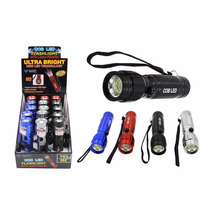 COB LED Flashlight with Laser Assorted Colors