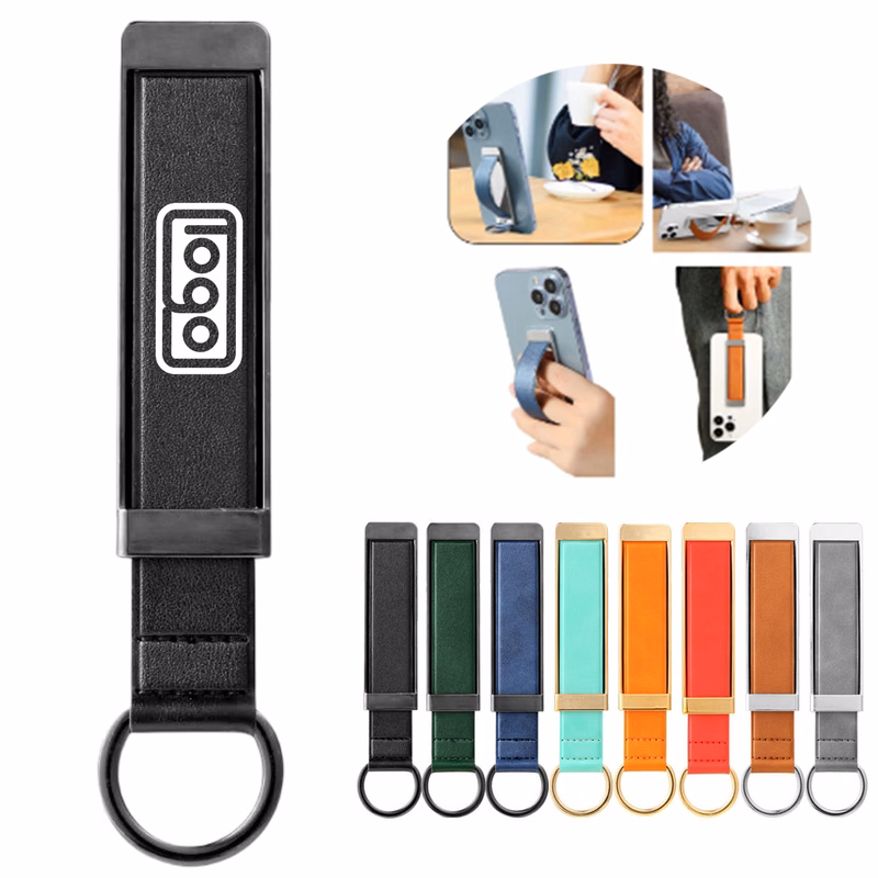 Universal PU Leather Phone Ring Strap Stand