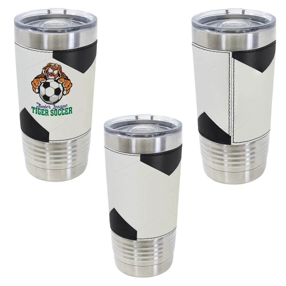 Soccer Leatherette Tumbler w/Slide Lid - 20 Oz. 1