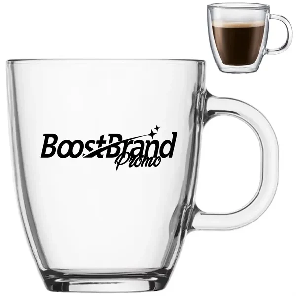 Custom 12 oz Double Wall Glass Coffee Mug with Handle — Insulated Thermal Drinkware 1