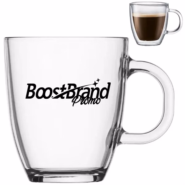 Custom 12 oz Double Wall Glass Coffee Mug with Handle — Insulated Thermal Drinkware