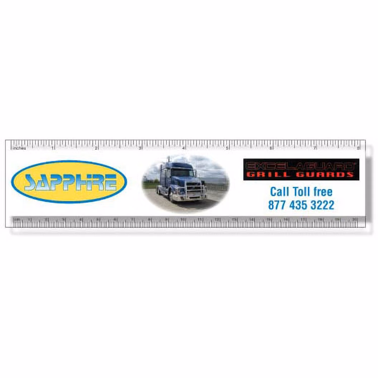 .020 Clear Plastic Rulers, 2"x8.25", Rectangle, Square Corner, Full Colour