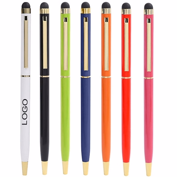 Gold Trim Slim Metal Twist Ballpoint Stylus Pen