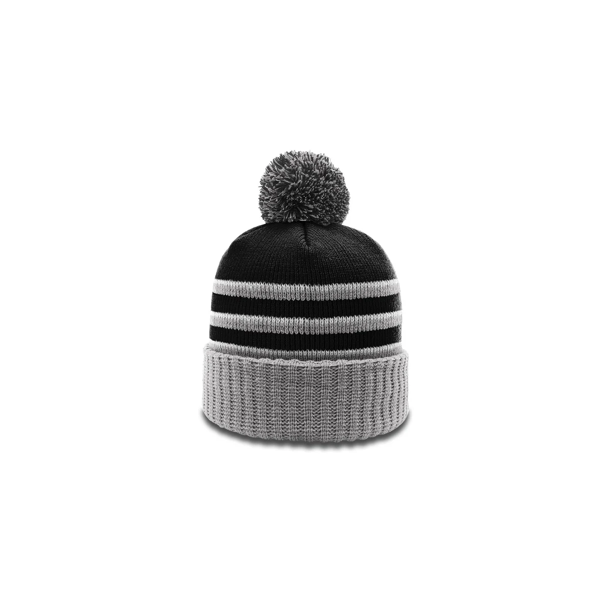 Striped Beanie with Cuff & Pom 1