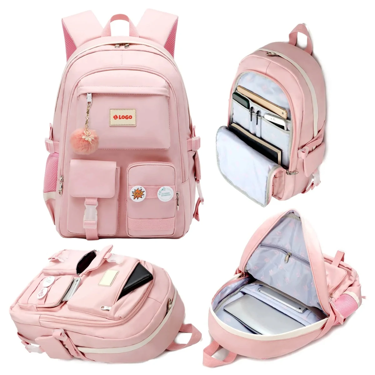 Custom Charming Pom-Pom Nylon Polyester Backpack 1