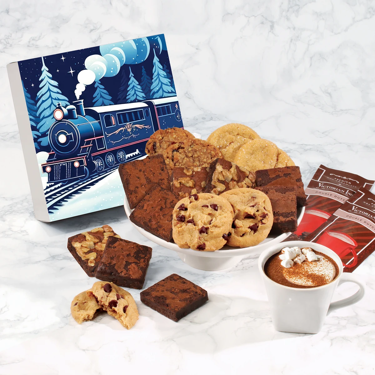 Gourmet Cookie & Brownie Gift Box with Holiday Train Sleeve 1