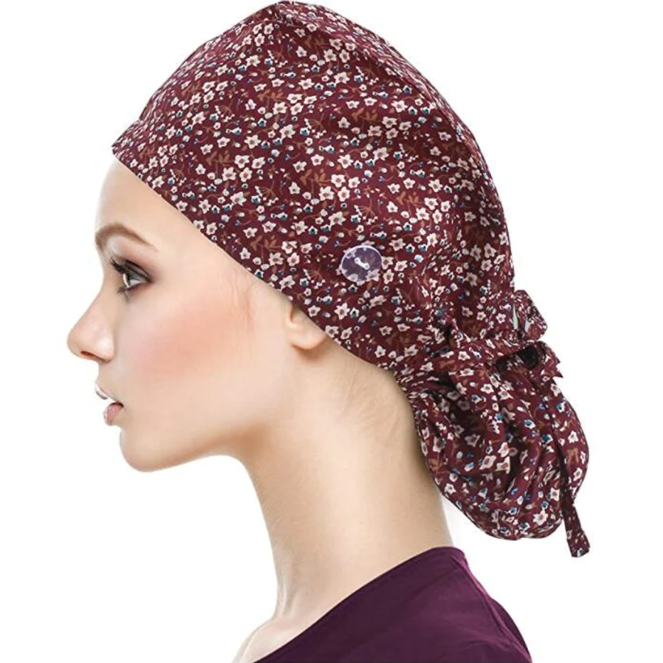 Ponytail Long Hair Tie Nurse Cap Cotton Cap 1