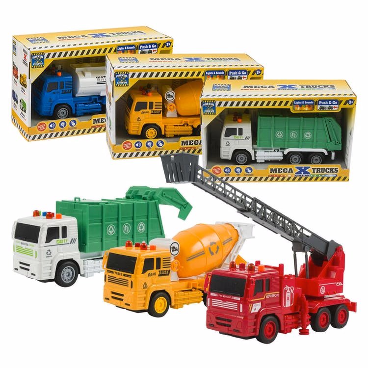 Friction Powered Toy Trucks - Lights & Sound 4 Assorted