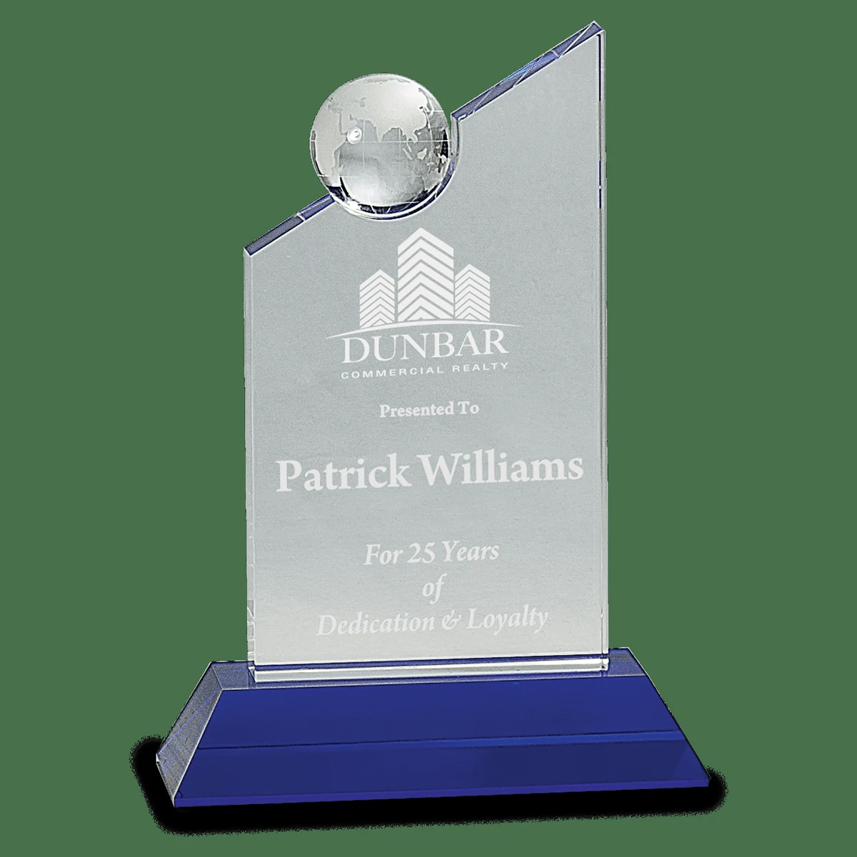 8.25" Clear Crystal With Inset Crystal Globe And Blue Base 1
