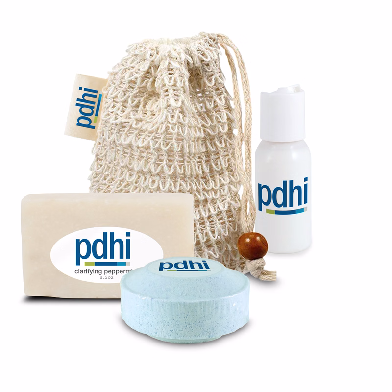 Loofah Bag with Mini Soap, Shower Steamer, and Lotion