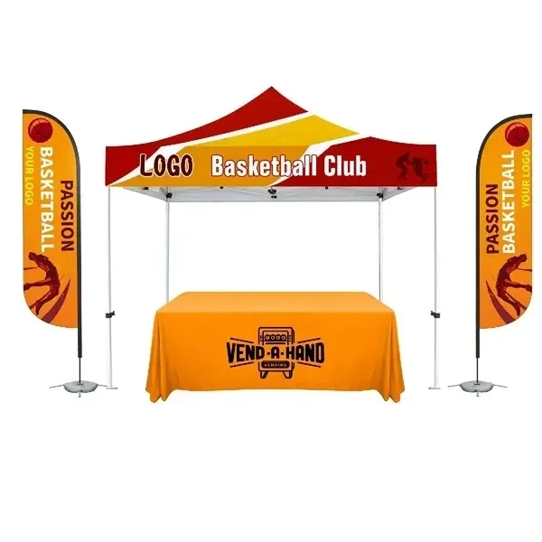 10'x10' Promotional Canopy w/ Feather Flag & 6ft Table Throw 1