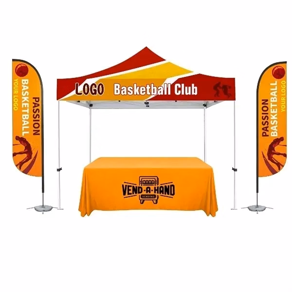 10'x10' Promotional Canopy w/ Feather Flag & 6ft Table Throw