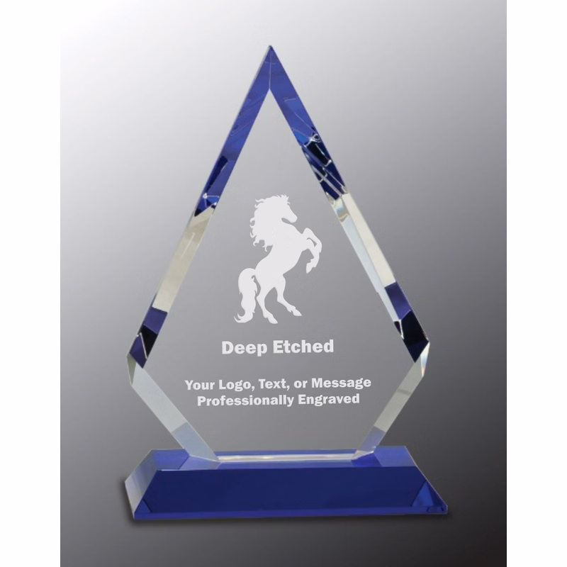 9" Clear Crystal Diamond on Blue Pedestal Base Award