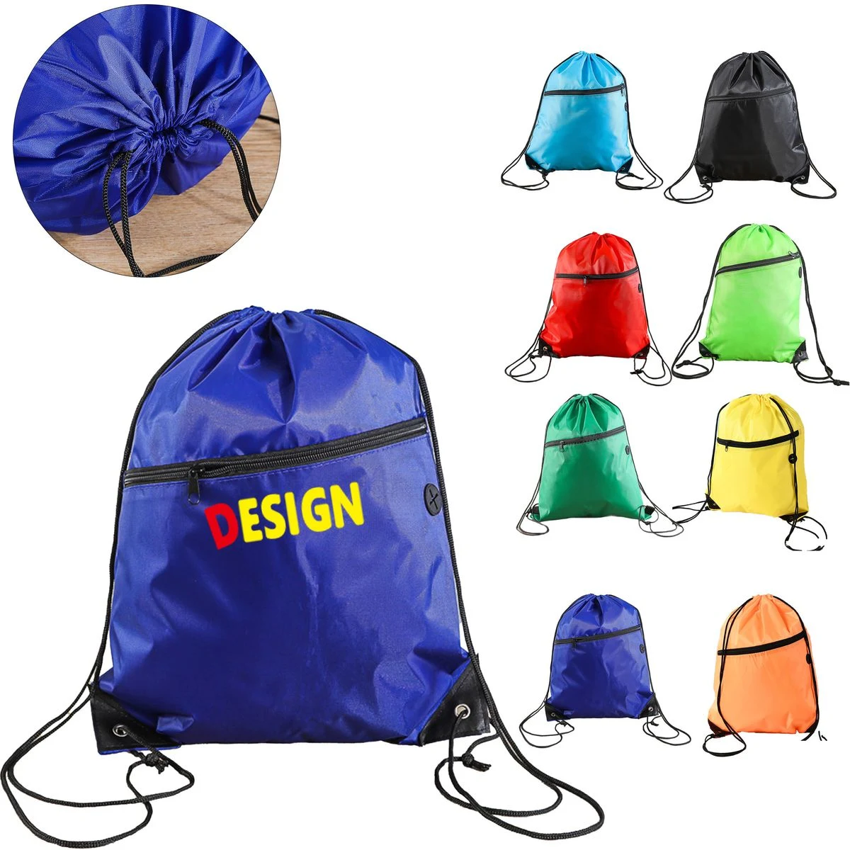 Zippered Polyester Drawstring Storage Bag 1