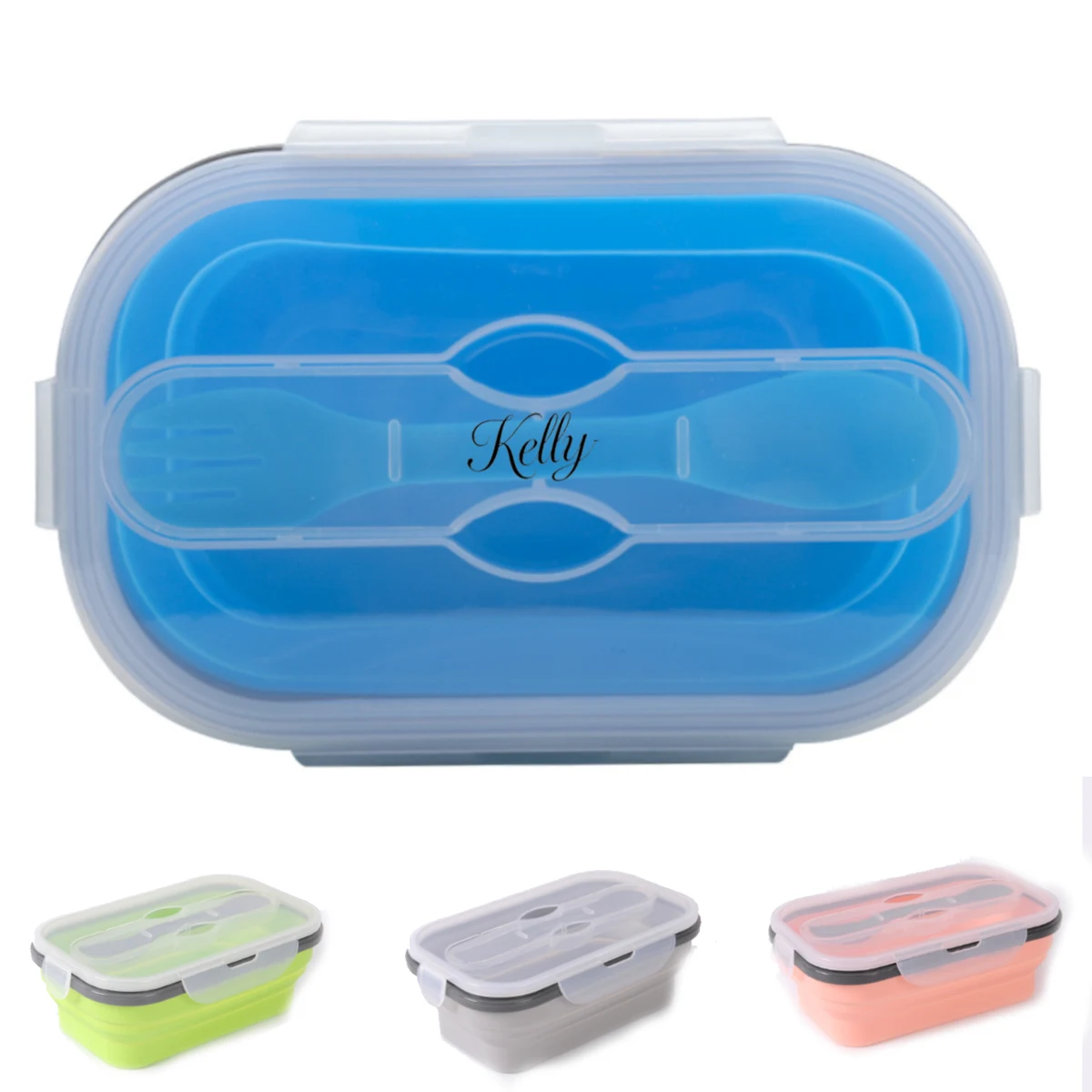 Collapsible Food Grade Silicone Lunch Bento Box w/ Fork 1