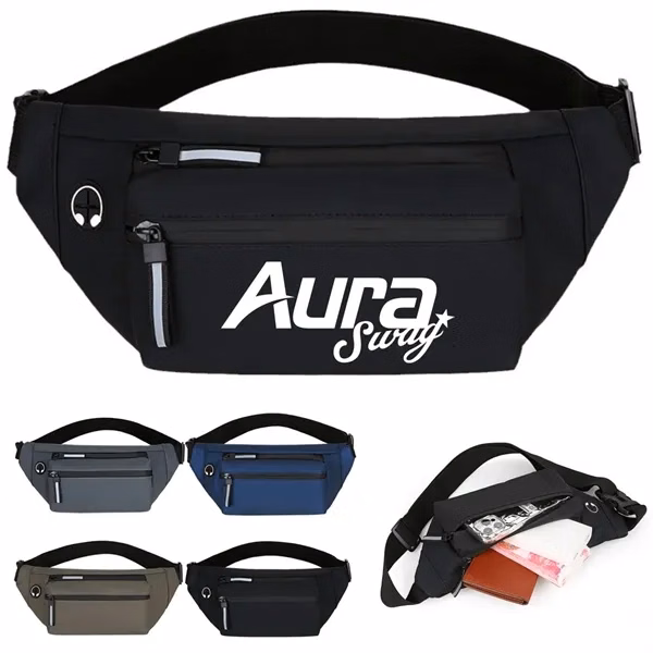 Custom Waterproof Running Fanny Pack With Headphone Jack — Full-Color Fitness Promo