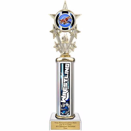 Trophy, 12" Action Matrix Wrestling Blue 1 column,