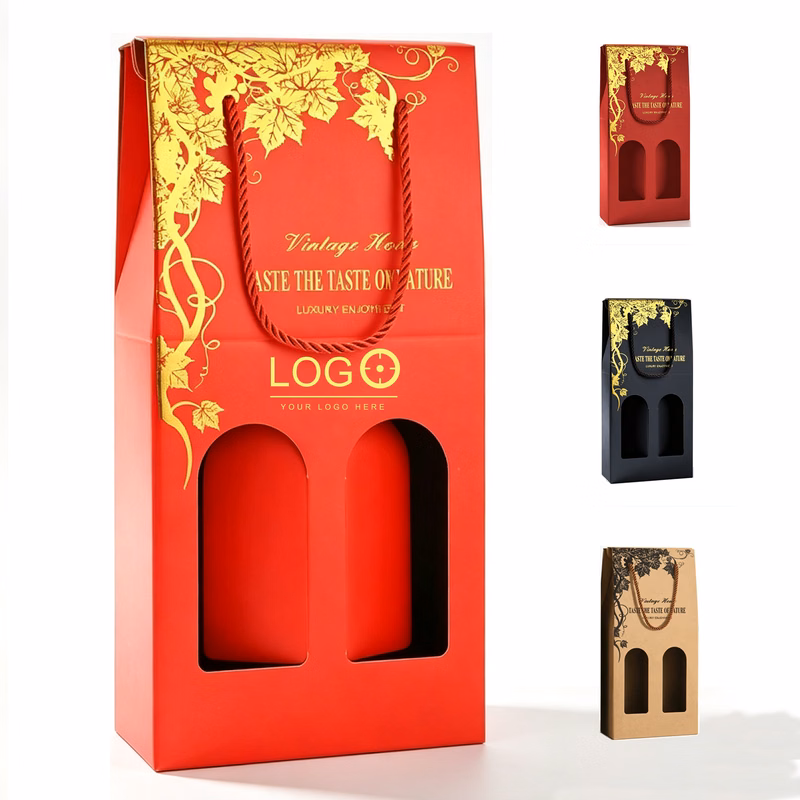 2‑Bottle Rigid Cardboard Wine Gift Bag