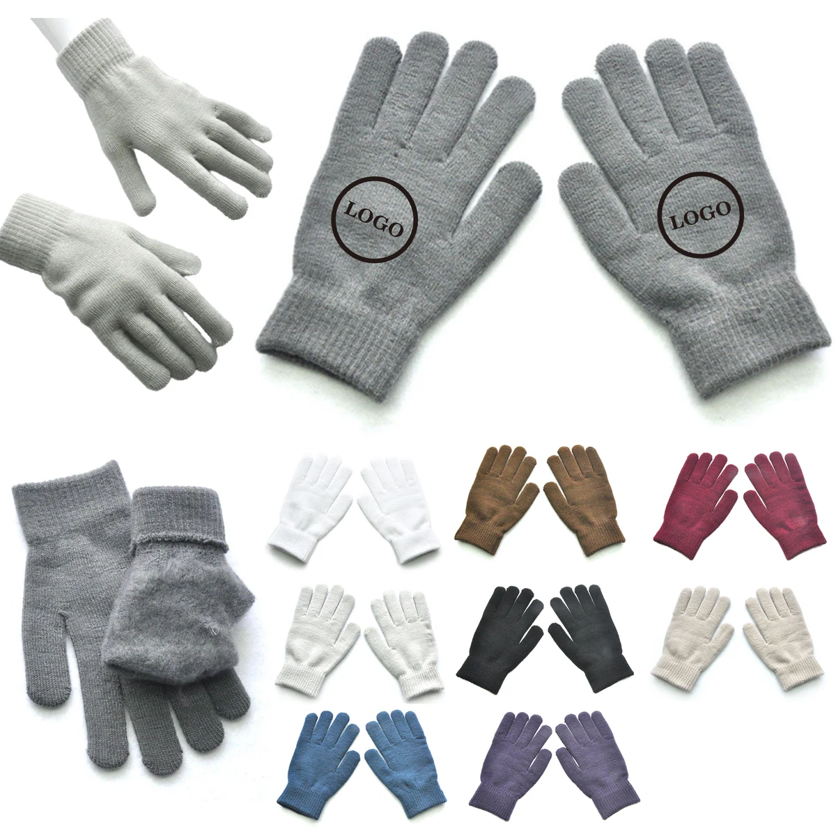 MOQ 50 PCS Flexible Winter Solid Color Knitted Gloves 1