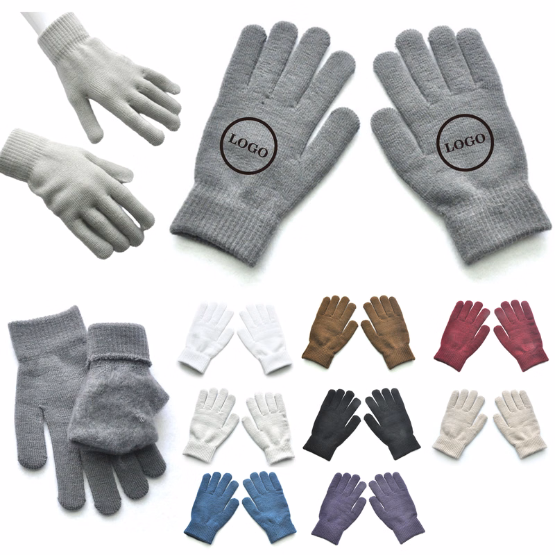 MOQ 50 PCS Flexible Winter Solid Color Knitted Gloves