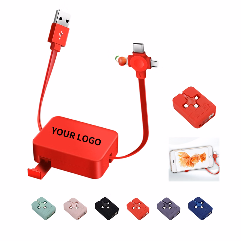 Retractable Four In One Charging Cable With Phone Stand 39.4" Length