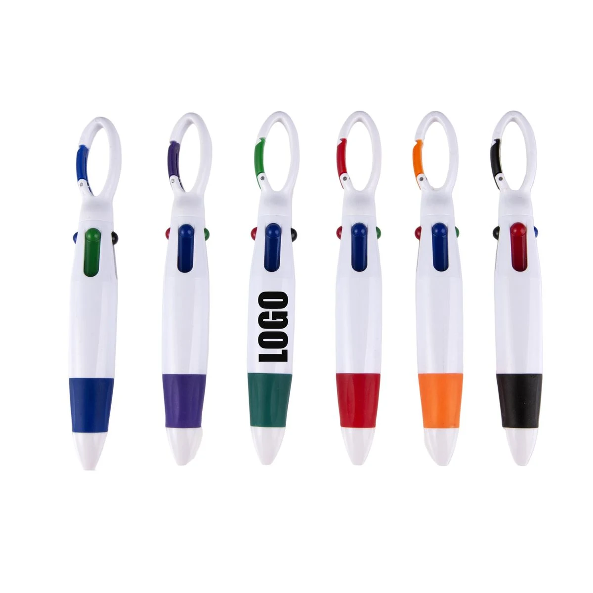 4-Color Retractable Ballpoint Pen with Carabiner Clip, custom pen with logo imprint 1