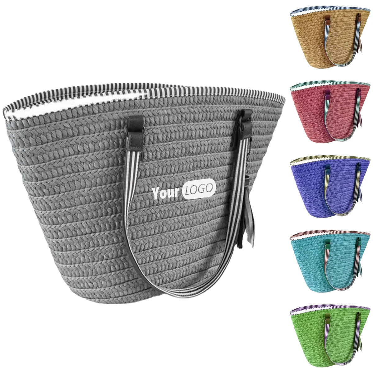 Cork Personalized Tassel Straw Bag, custom tote bag with logo imprint 1