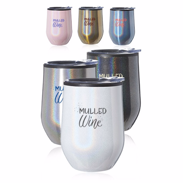 12 oz. Iridescent Stemless Wine Glasses with Lid