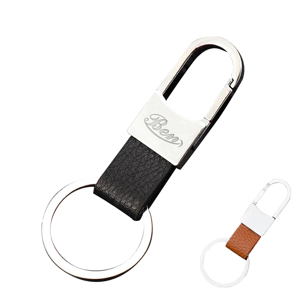 Customizable Genuine Leather Men's Car Keychain 1