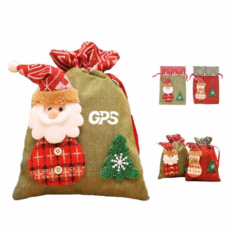 11 3/4 " Christmas Drawstring Candy Bags Apple