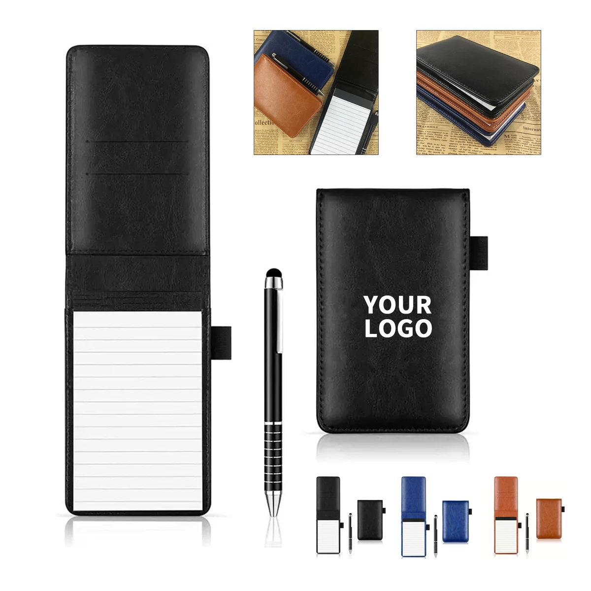 Synthetic Leather Pocket Notepad With Metal Ballpoint Pen 1