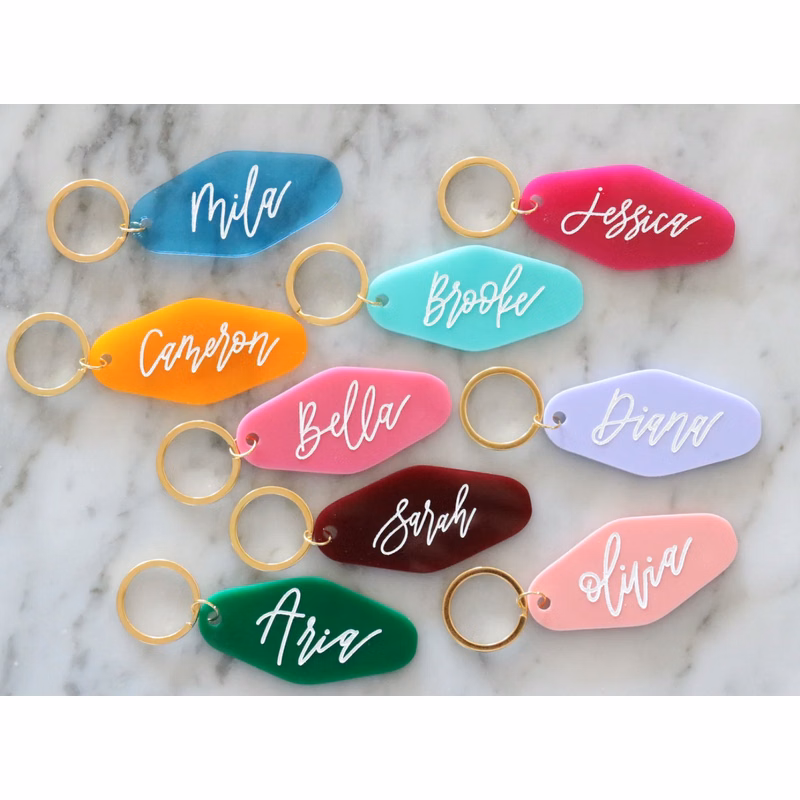 Acrylic Retro Keychain Logo with Key Ring