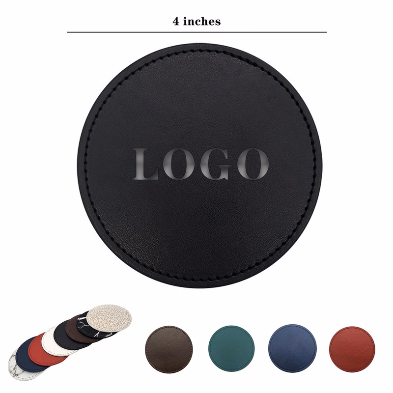 4 in Round PU Leather Coaster