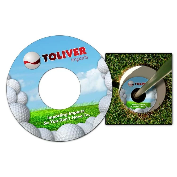 Plastic Golf Cup Ad Ringer - 13 pt UV Inhibiting Laminate - 3.75 Inch Diameter2 sided. 1