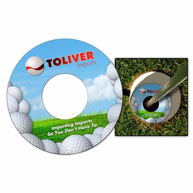 Plastic Golf Cup Ad Ringer - 13 pt UV Inhibiting Laminate - 3.75 Inch Diameter2 sided.