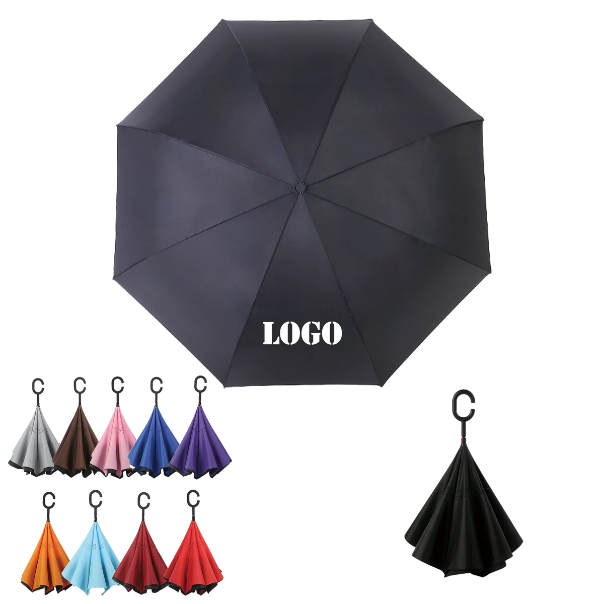 Reversible Inverted Umbrella With C-Shape Handle 1